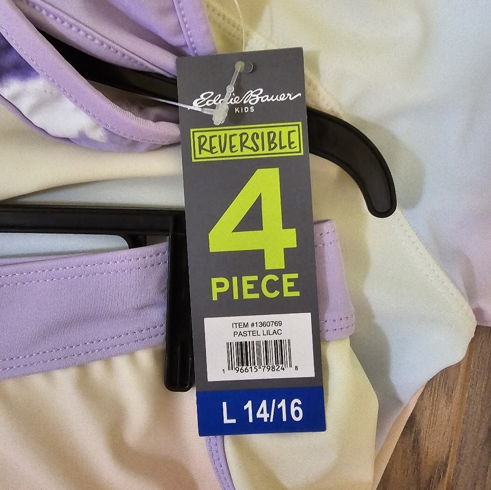 Eddie Bauer Girls 4 Piece Reversible Swimsuit Set ,size L 14/16 - Picture 9 of 10
